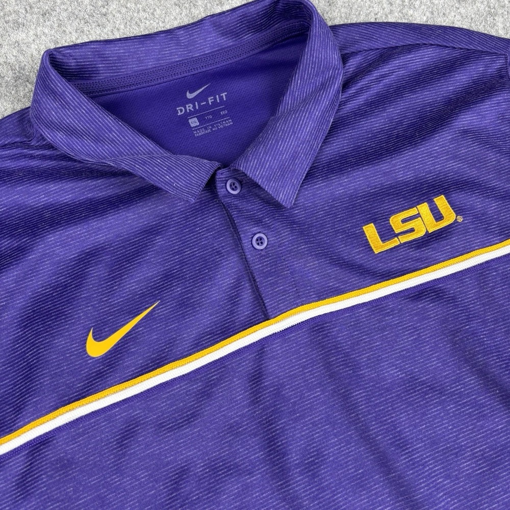 LSU Tigers Nike Dri-Fit Polo Shirt Mens Xxl Short Sleeve Purple Gold NCAA Sports